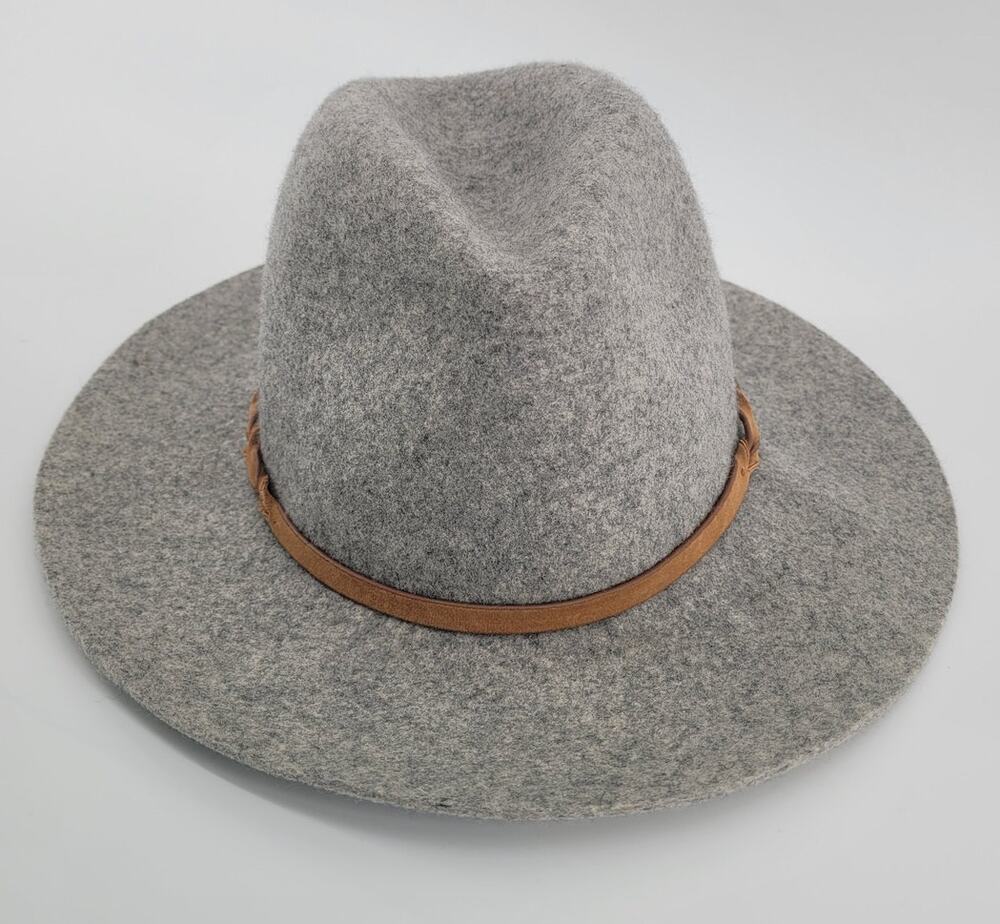 100% Wool Felt Wide Brim Rancher Fedora Hat Charcoal One Size